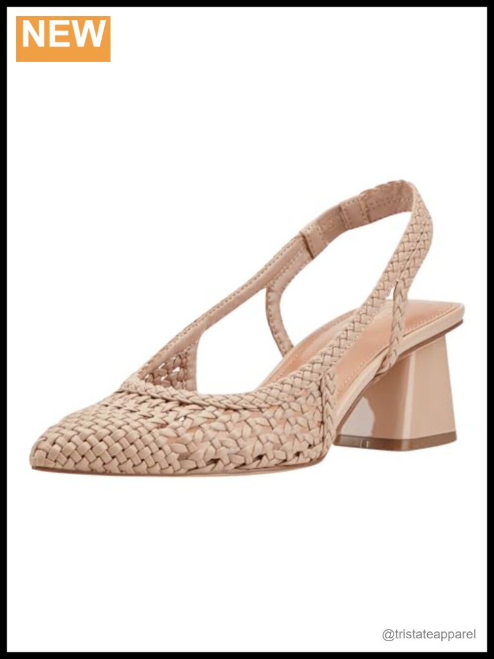 Faux Leather Pointed Toe Slingback Block Heel Pumps Woven Formal